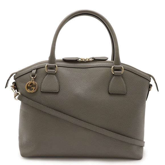 Gucci Handbag 2WAY Shoulder Bag Diagonal Double G Logo Charm Leather Gray - Picture 1 of 9
